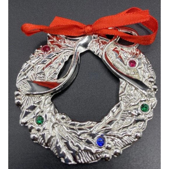 Lenox Sparkle and Scroll Christmas Ornaments Silverplate Wreath Tree Lot of 2 - Picture 9 of 11